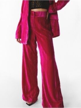 Nasty Gal Fuchsia Wide-Leg Velvet Pants
